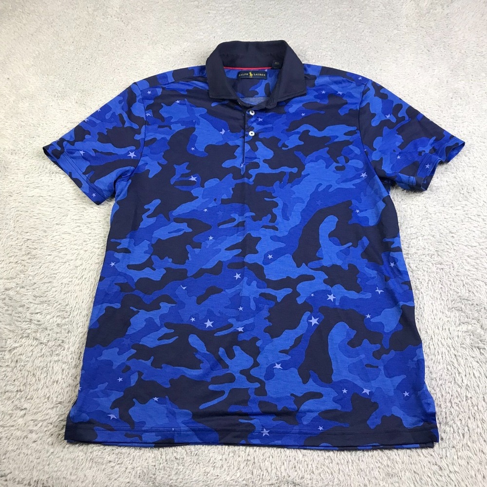 Ralph‎ Lauren Shirt Mens L Pro Fit Blue Star Camo Performance S/Sleeve Polo